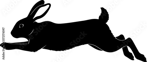 Black Silhouette Illustration of a Fast Running Hare in Profile View for Nature Wildlife Designs