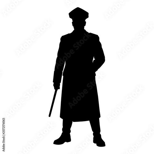 Fotografía Silhouette of a military or police officer in a uniform coat holding a baton