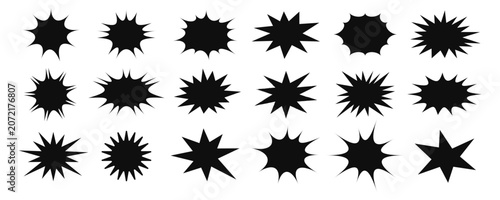 Set of Comic Speech Bubbles and Explosion Starburst Shapes Background Illustration Design