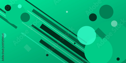 Abstract green background with diagonal lines and floating circles vector graphic design