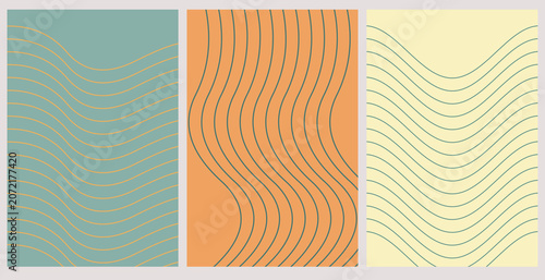 Abstract wall art set with wavy line patterns in muted earth tone colors