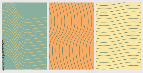 Abstract wavy line patterns in three vertical panels with muted earth tone colors