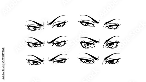 Obraz na płótnie Set Of Cartoon Female Eyes With Various Expressions