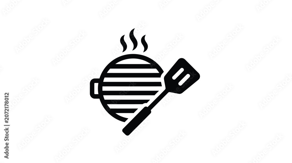 Fototapeta premium Black and white grill and spatula icon design.
