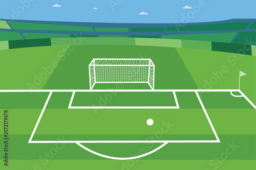 Football Stadium Goal View Vector Illustration