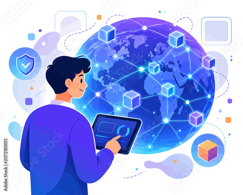 Blockchain network interaction with digital globe
