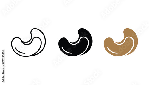 Fotografie Cashew nut icon set in line art solid black and flat brown color styles for heal