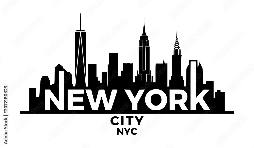 Obraz premium Bold New York Skyline Silhouette with Typography City Vector Design