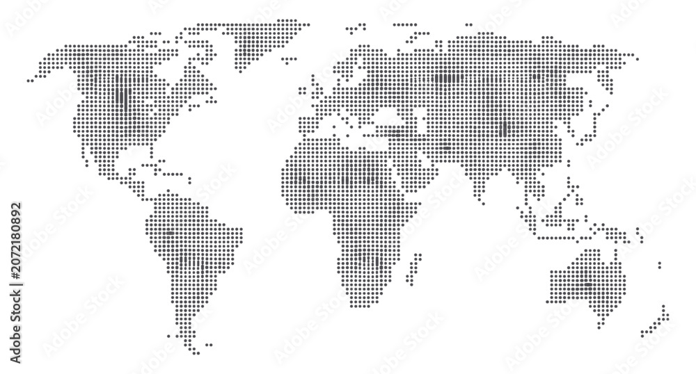 Fototapeta premium World Map Heatmap. A stylized world map overlaid with a heatmap pattern, illustrating global distribution and concentration across continents.