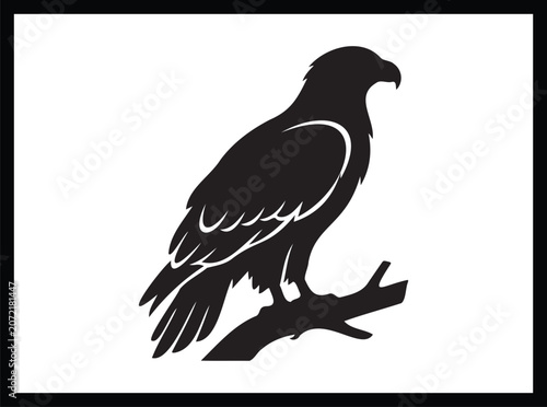 Eagle Silhouette Vector Icon Perched on Branch for Wildlife Design