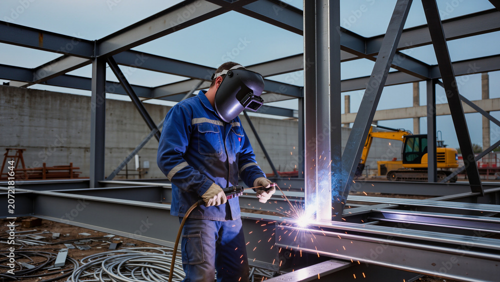 Fototapeta premium worker welding steel