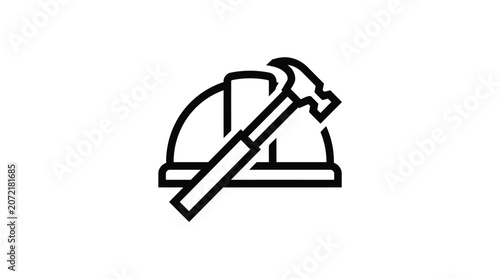 Construction helmet and hammer icon design.