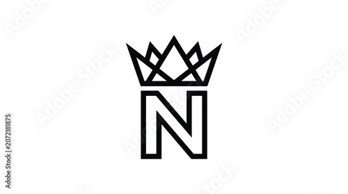 Minimalist black crown and letter N logo design.