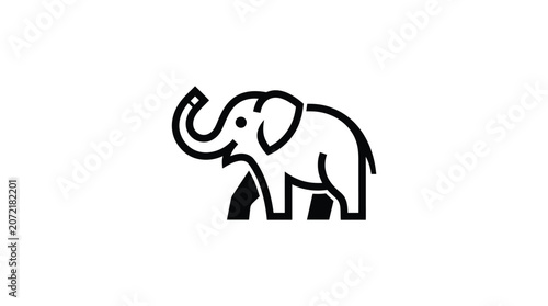 Minimalist black and white elephant logo design.