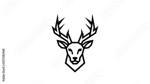 Minimalist black and white deer head logo design.