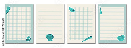 Foto Coastal note paper template set with seashell stickers