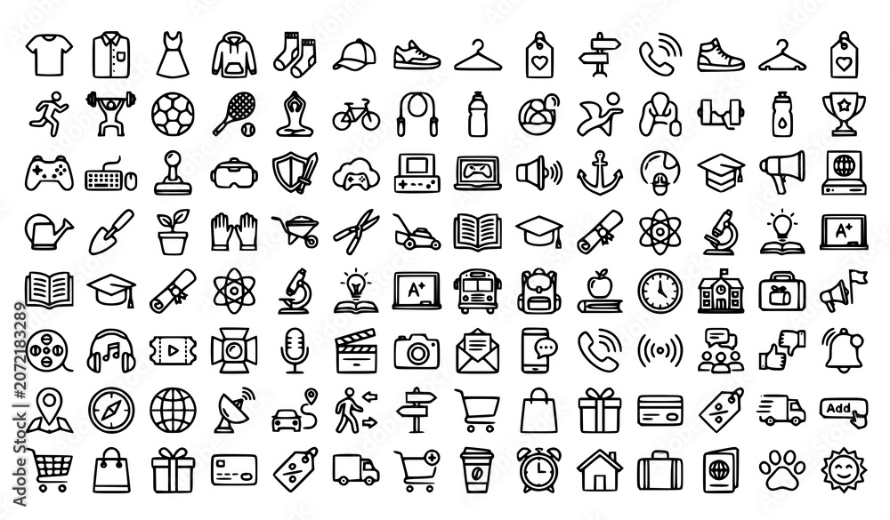 Fototapeta premium Monochrome Web Interface Symbols Vector Icon Set