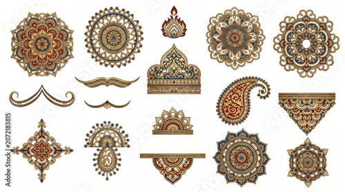 Intricate traditional mehndi henna design for Indian weddings and celebrations. Elegant floral, Paisley, and detailed geometric patterns. Premium vector art