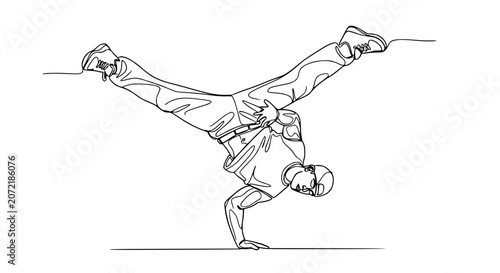 Bild auf Leinwand Breakdancer Performing Handstand Freeze - Continuous Line Art