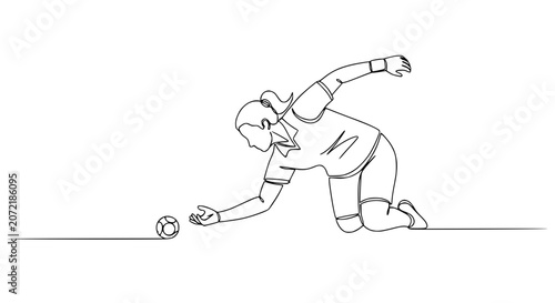 фотографія Woman playing bocce ball, kneeling down to throw, single line art, minimalist sp