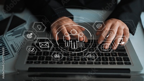 Εκτύπωση καμβά Business teamwork system showing digital communication and performance tracking