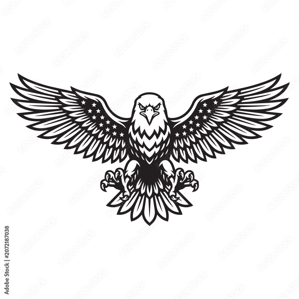 Fototapeta premium American bald eagle with stars on wings illustration for patriotic emblem design