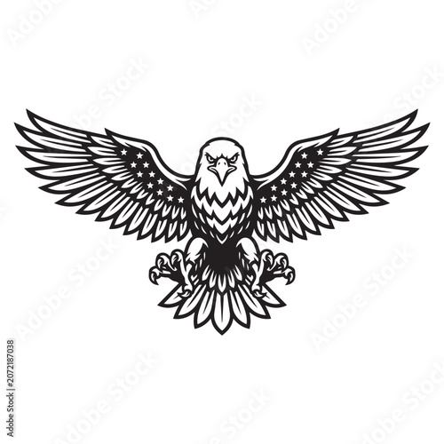 American bald eagle with stars on wings illustration for patriotic emblem design