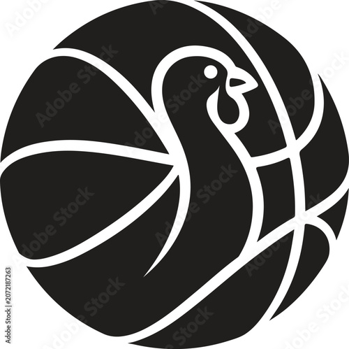 Thanksgiving Turkey Basketball Black Silhouette Vector Icon Isolated on White Background