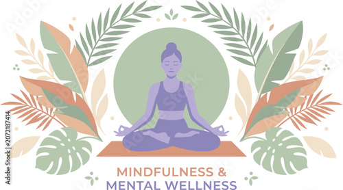 Photography Minimalist vector illustration showing a peaceful woman sitting in a lotus medit