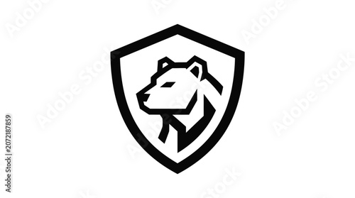 Black and white bear head shield emblem logo.