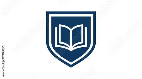 Blue Shield Emblem with Open Book Symbol.