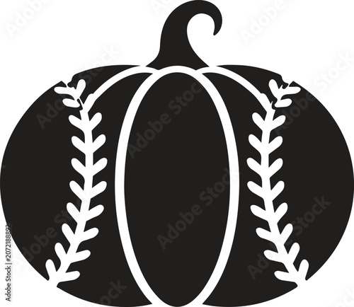 Baseball with Pumpkin Style Stitching Silhouette Vector Icon for Autumn Sports