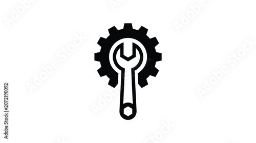 Black gear and wrench icon for industry design.