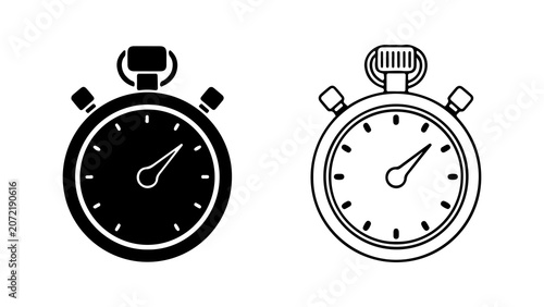 Fotografie Set of Stopwatch Timer Icons in Line and Solid