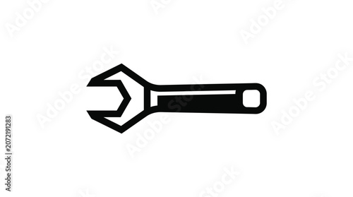 Black and white wrench tool icon illustration.