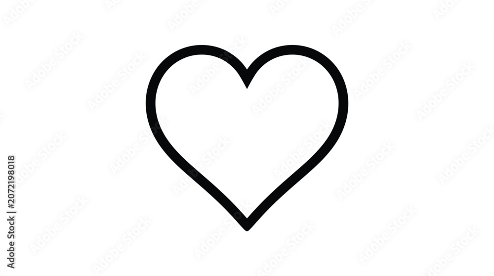 Fototapeta premium Minimalist black outline heart shape illustration featuring clean bold strokes on a plain white background