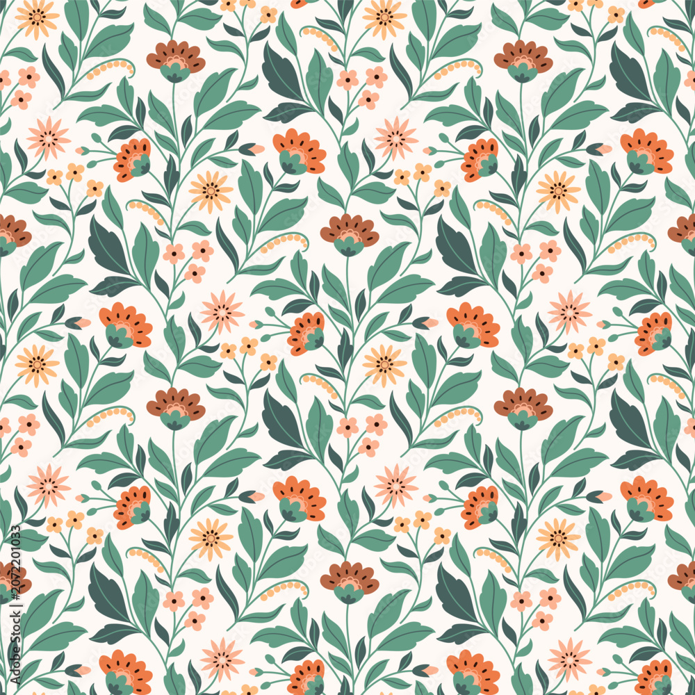 Fototapeta premium Seamless Wildflower Botanical Pattern, Vector Illustration