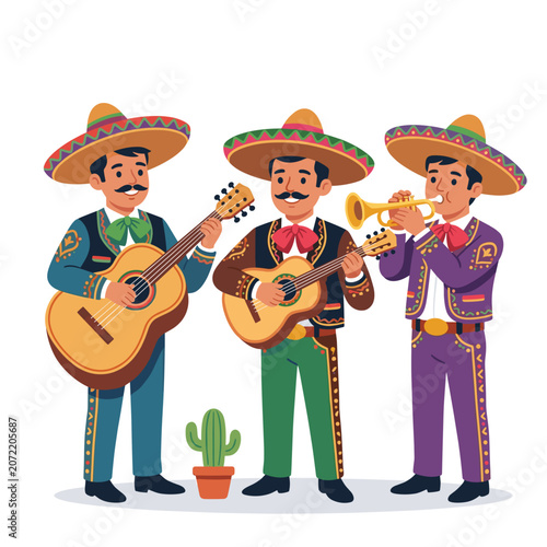 Mexican mariachi band performing outdoors with colorful outfits  