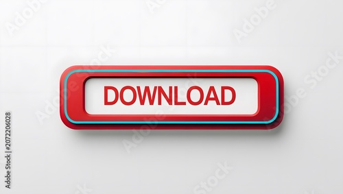 Retro Download Button UI with Red Design on White Background