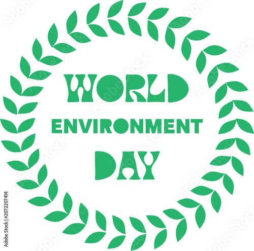 World Environment Day logo with green leaf wreath isolated on white background
