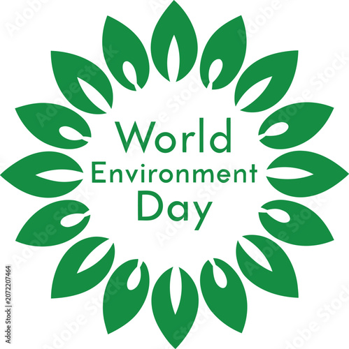 World Environment Day badge with green leaves circle isolated on white background