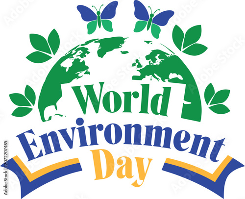 World Environment Day logo with earth and butterflies isolated on white background