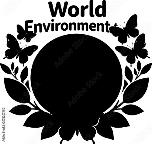 World Environment Day logo with butterflies and leaves isolated on white background