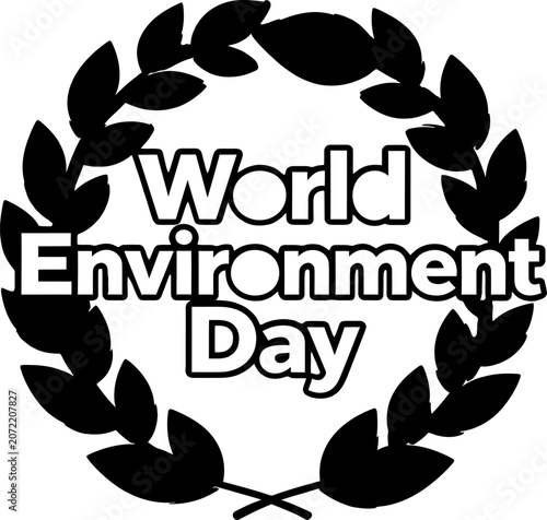 World Environment Day emblem with a black laurel wreath isolated on white background