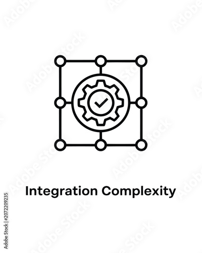 Integration complexity featuring a central gear inside a connected grid node