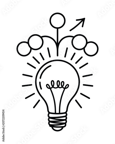 Light bulb with rising circles and arrow, concept of idea growth and success