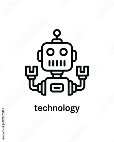 Minimalist outline of a robot character representing technology and robotics