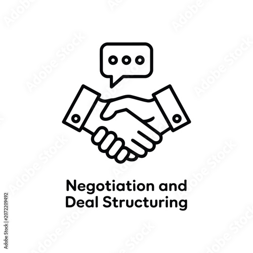 Negotiation and deal structuring featuring a handshake and speech bubble