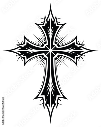Ornate gothic cross tattoo isolated on a white background