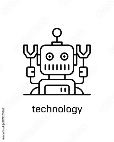 Outline of a friendly robot character representing technology and innovation